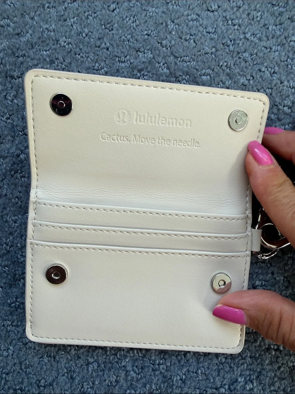 lululemon athletica cream cardholder with pink strap keychain
